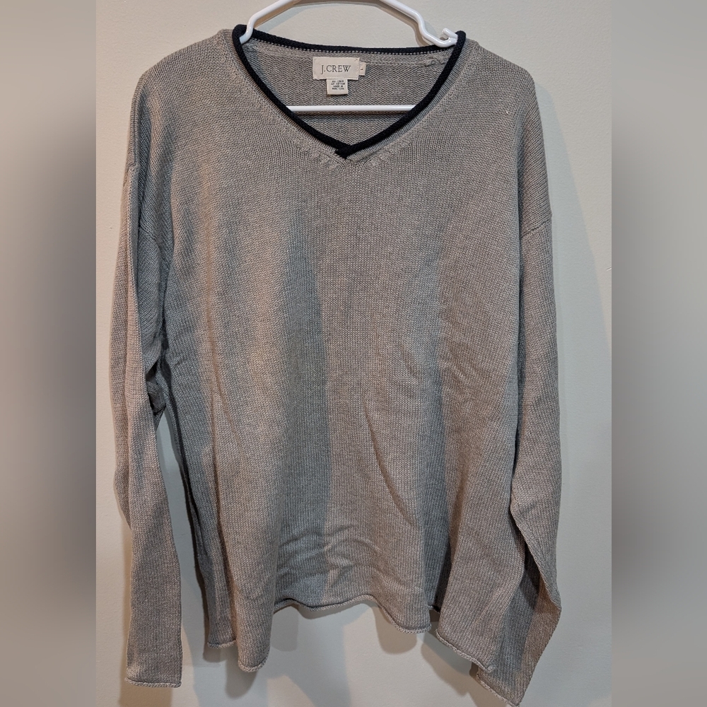 J. Crew Men's Light Gray V-Neck Linen/Cotton Sweater